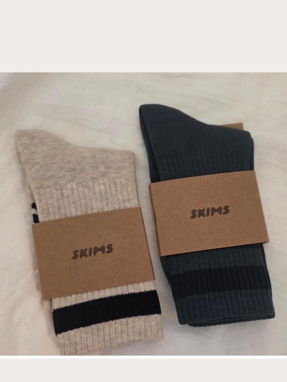 SKIMS Men's Ribbed Crew Socks β Charcoal and Beige with Black Stripe